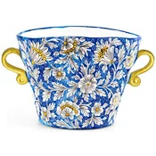 Casa Padrino luxury ceramic flower pot with 2 handles blue/multicolored A� 27 x H. 20 cm - Handmade & hand painted ceramic plant pot - Luxury quality - Made in Italy