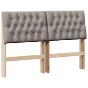 Vidaxl Tapecirano vzglavje Taupe 140 cm Masivno borovo les