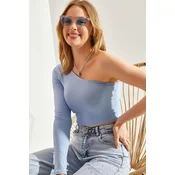 Bianco Lucci Womens Long One Shoulder Crop Blouse