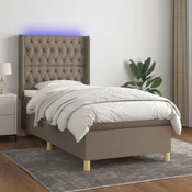 Greatstore Box spring postelja z vzmetnico LED taupe 100x200 cm blago