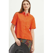 Lanena košulja Medicine za žene, boja: narancasta, relaxed, s klasicnim ovratnikom