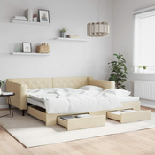 Greatstore Izvlečna dnevna postelja s predali krem 100x200 cm blago