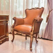 Casa Padrino luxury baroque genuine leather armchair brown/gold - Baroque leather furniture - Made in Italy