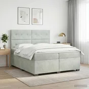 vidaXL Postelja boxspring z vzmetnico Svetlo siva 200 x 200 cm Žamet