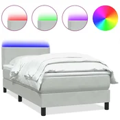 Vidaxl Box spring postelja z vzmetnico LED svetlo siv 90x220 cm žamet