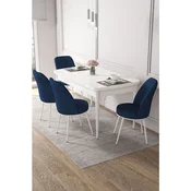 Hanah Home trpezarijski set Via, sto na razvlacenje i 4 stolice, bela ploca, teget tkanina Jerry