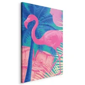 shumee Slika - Rožnati flamingo - Abstraktni flamingo na ozadju palm in ledenih kock