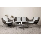Venture Design Sedežna garnitura Davao kavč 73x133x73 cm stol 73x70x73 cm miza 40x70 cm temno siva