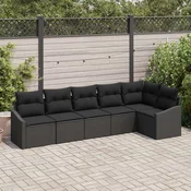 vidaXL vidaXL Vrtni Kavč Set Set s 6 kosi Črna Poli ratan, poliester, jeklo, (22065241)
