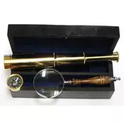Diverse set teleskopa, kompasa i lupe od bakra u drvenoj kutiji ( WTrack2 )