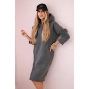 Dress with a hood and a slit on the side in dark gray