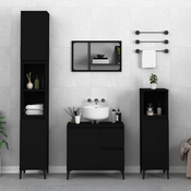Greatstore Kopalniška omarica črna 30x30x100 cm inženirski les