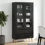 vidaXL Stekleni prikazni kabinet Črna 90 x 35 x 175 cm