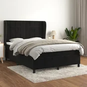 Greatstore Box spring postelja z vzmetnico črna 140x200 cm žamet