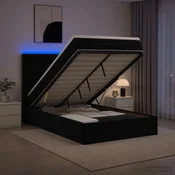 vidaXL Otomanska postelja z vzmetnico in LED Črna 120 x 190 cm Žamet