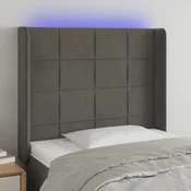 Vidaxl vidaXL Vzglavje postelje z LED diodo temno sivo 103x16x118/128 cm žametno