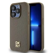 DKNY Etui DKNY usnjen vzorec Metal Logo MagSafe za iPhone 14 Pro - rjavo