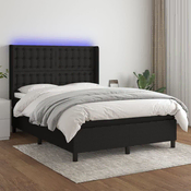 Greatstore Box spring postelja z vzmetnico LED črna 140x190 cm blago