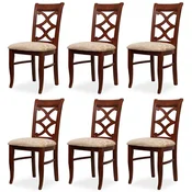 Casa Padrino Biedermeier dining room chair set of 6 beige/dark brown 49 x 56 x H. 92 cm - Solid wood kitchen chairs - Solid wood dining room furniture - Biedermeier dining room furniture
