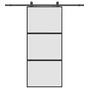 Vidaxl Drsna vrata z opremo črna 90x205 cm kaljeno steklo