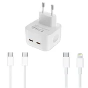 40W dvojni USB-C PD 3.0 stenski polnilnik za iPhone 14, 13, 12 ProMax, iPad, kabel C-C in Lightning, 2 m