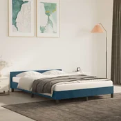 vidaXL Posteljni okvir brez vzmetnice temno moder 140x190 cm žamet