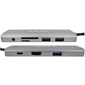 Gembird USB A-CM-COMBO9-03 ** Adapter, 9 portova, USB-C, HUB, HDMI, PD, SD, RJ45