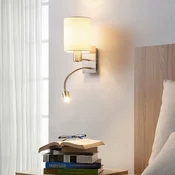 Lindby stenska svetilka Shajan, komplet 2, 29cm, E27, LED svetilka za branje - Dnevna soba/jedilnica - Sodobni - bela, mat nikelj - Tkanine/tekstil