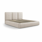 Bež oblazinjena zakonska postelja s prostorom za shranjevanje z letvenim dnom 200x200 cm Brody – Mazzini Beds