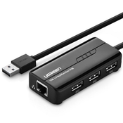 UGREEN Adapter USB HUB 2.0 na RJ45 +3xUSB crni
