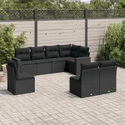 8-dijelni set vrtnih sofa od poliratana s jastucima crni Crna 65.5 x 62 x 69 cm