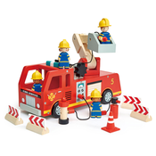 Drevené hasičské auto Fire Engine Tender Leaf Toys s funkčnou plošinou a 4 hasiči s doplnkami 28*11*16 cm TL8367
