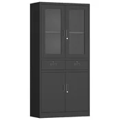 Nikcorp Kovinska pisarniška omara NIKCORP GD-FC-005, črna, 90x40x185 cm, 2 steklena vrata s ključavnico, 2 predala s ključavnico, 2 polici, nosilnost 40 kg/polico, 30 kg/predal, kaljeno steklo, jeklo 0,6 mm