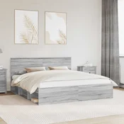 Krevetna konstrukcija s uzglavljem Siva Sonoma 200 x 200 cm
