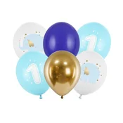 PartyDeco Lateks baloni Happy Birthday slon, pastelno modri 30 cm, 6 kosov