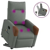 Vidaxl Masažni naslanjač s funkcijo vstajanja temno sivo blago