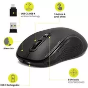 Port miš ESSENTIEL WL+BT, USB-C, punjivi, crni, 910010
