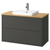 HAVBÄCK/ORRSJÖN Umival omar+predali/umivalnik/armat, temno siva/bambus, 102x49x71 cm