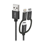 SBS 3-in-1-Kabel 1.2m Kabel črna TECABLEUSBIP531BW USB-auf-Micro/Lightning/USB-adaptertern
