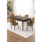 Hanah Home trpezarijski set Pir, sto i 4 stolice, ploca u dekoru drveta Baroque, kapucino tkanina Babyface