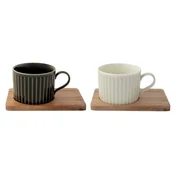 Set of 2 porcelain mugs with wooden stand, 250 ml, Take a Break, Bla