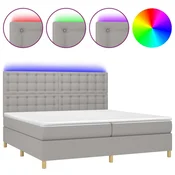 Greatstore Box spring postelja z vzmetnico LED sv. siva 200x200 cm blago