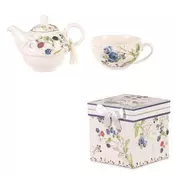Autronic Čajnik s skodelico Teapot with cup - gift set in a box, porcelain, white with berries (POR003-5)