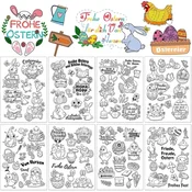 Nikcorp Velikonočne silikonske štampiljke za scrapbooking 105 kosov | Prozorni žigi za ustvarjanje voščilnic in DIY projekte