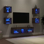7-dijelni zidni TV elementi s LED svjetlima boja hrasta drveni