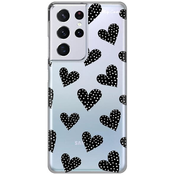 Ovitek Print za Samsung Galaxy S21 Ultra 5G My Print Cover, Dotted Hearts, črna in prozorna