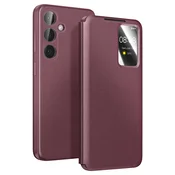 AVIZAR Usnjena Smart View torbica za Galaxy S26 Plus s predalom, Bordo, (5000274167)