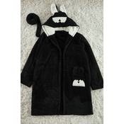 Trendyol Black Belted Animal Figured Hooded Wellsoft Knitted Dressing Gown with Pockets
