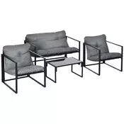 Homestar Vrtni garnitura 1 steklena miza 2 naslanjača 1 kavč 114x70x67 cm siva črna