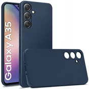 shumee Silikonski mat ovitek za Samsung Galaxy A35 5G, temno moder + steklo